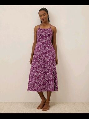 Pact Women's Fit & Flare Midi Dress Medium Regular Looking Glass Floral Sangria